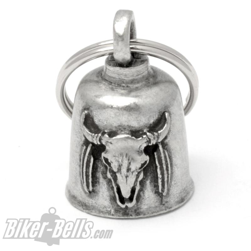 Biker-Bell Buffalo With Feather Ornament Indian Bison Skull Lucky Charm Gremlin Bell